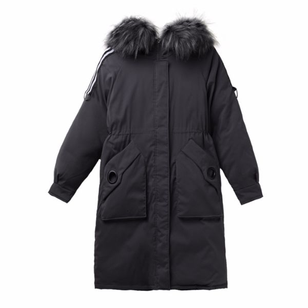 2019 winter coats lady fur collar coat quilted jacket women warm parka feminina outerwear cotton plus size hooded snow wear long, Black